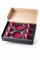 Premium Porselen Bordo 6 kişilik kahve fincanı takımı