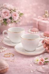 TULÜ PORSELE GOLD BEYAZ ÇAY KAHVE FİNCANI 2 KİŞİLİK