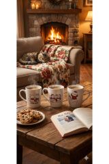 KEDİ MOTİFLİ YILBAŞI TEMALI FİNCAN KUPA 3 ADET