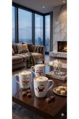 KEDİ MOTİFLİ YILBAŞI TEMALI FİNCAN KUPA 3 ADET