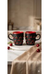 KİRAZ DESENLİ FİNCAN KUPA 2 ADET