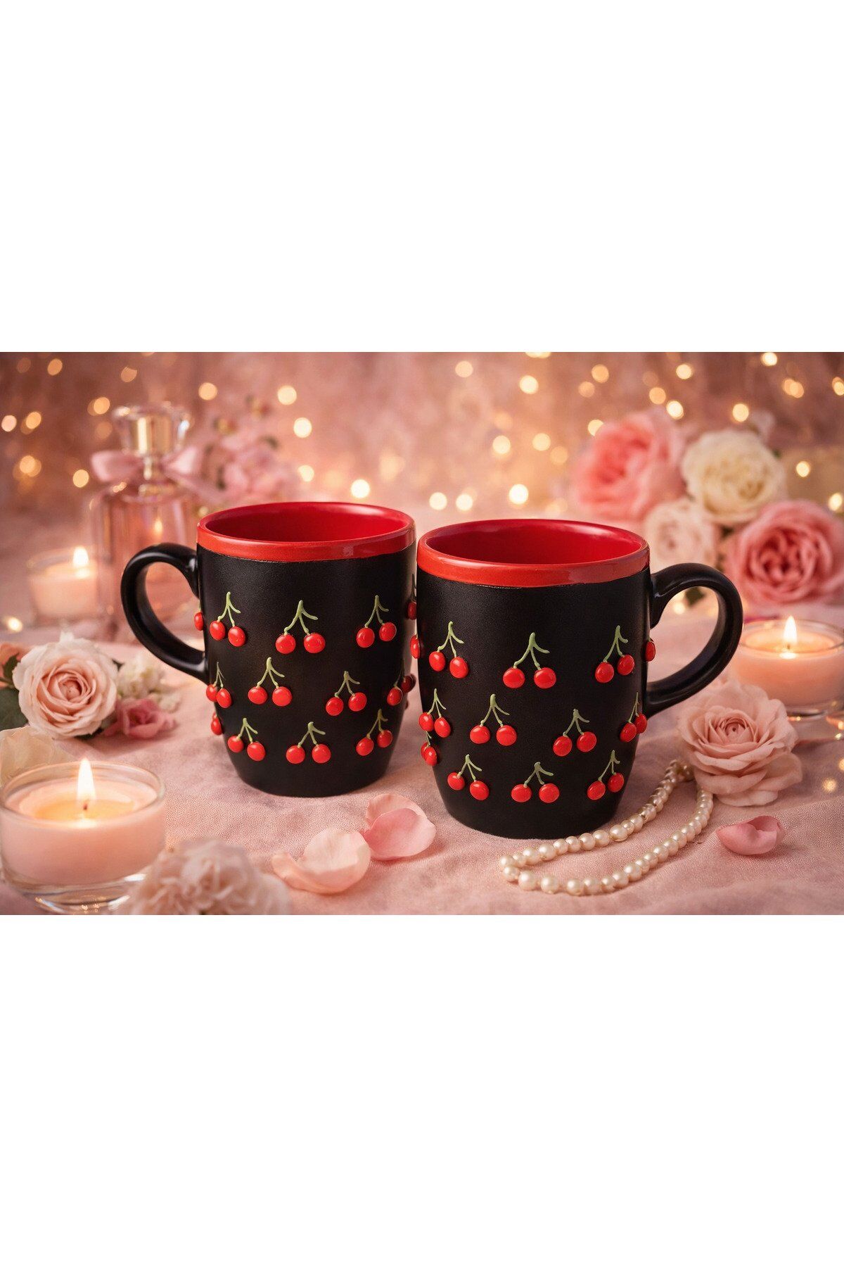 KİRAZ DESENLİ FİNCAN KUPA 2 ADET