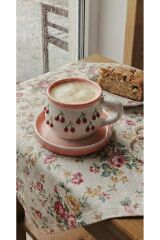 KİRAZ MOTİFLİ PEMBE KUPA FİNCAN TABAKLİ KUTULU