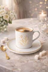 HAYAT AĞACİ GOLD DESENLİ PORSELEN TÜRK KAHVESİ FİNCANI 2 KİŞİLİK HEDİYELİ ÜRÜN