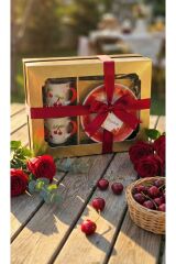 KİRAZLI MOTİFLİ TÜRK KAHVESİ FİNCANI 2 Lİ HEDİYELİK KUTULU