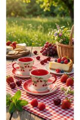 KİRAZLI MOTİFLİ TÜRK KAHVESİ FİNCANI 2 Lİ HEDİYELİK KUTULU