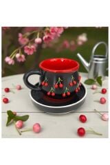 KİRAZ MOTİFLİ TOMBUL TABAKLI KUPA FİNCAN