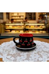 KİRAZ MOTİFLİ TOMBUL TABAKLI KUPA FİNCAN