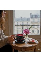 KİRAZ MOTİFLİ TOMBUL TABAKLI KUPA FİNCAN