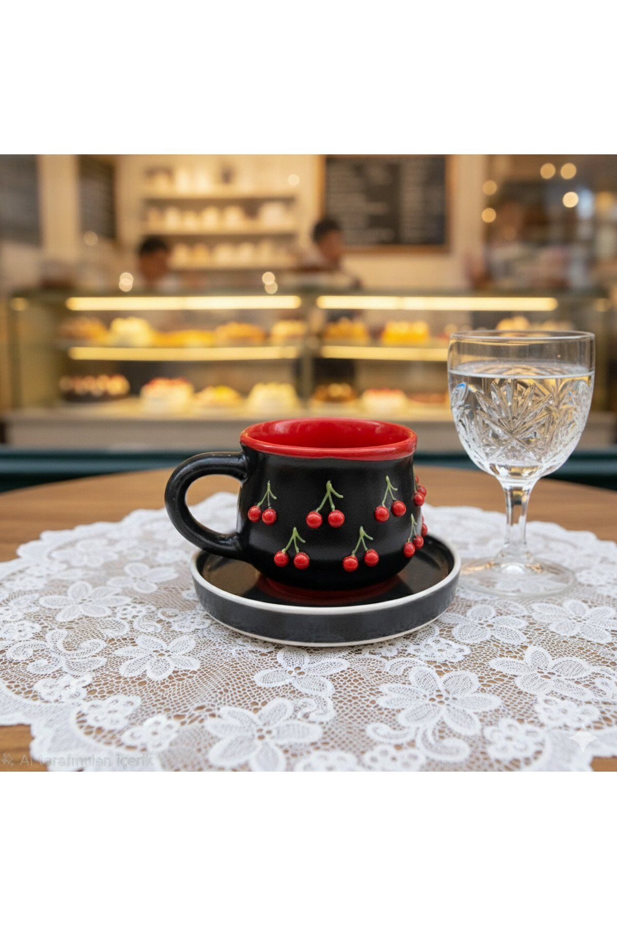 KİRAZ MOTİFLİ TOMBUL TABAKLI KUPA FİNCAN