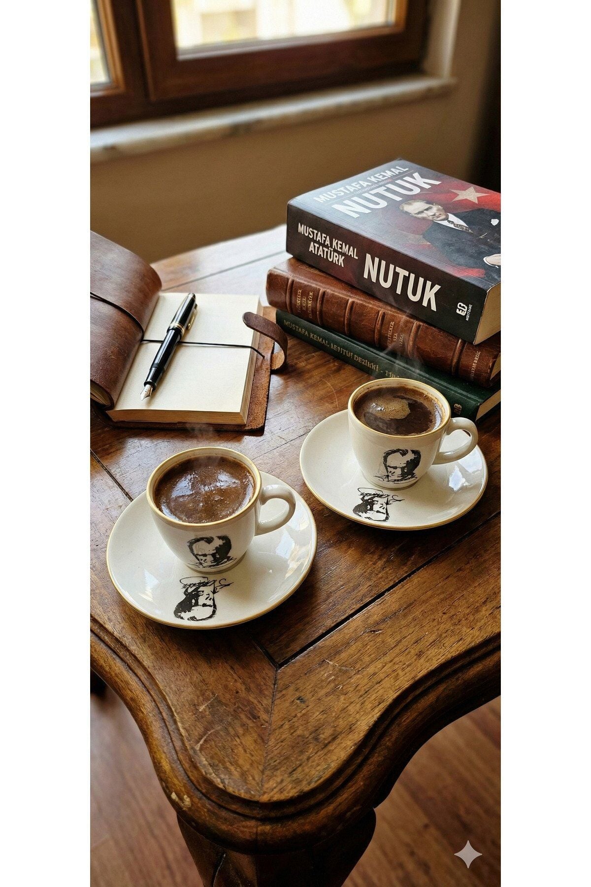 Atatürk figürlü tabaklı Kahve fincanı 2 li takim