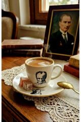 Atatürk figürlü tabaklı Kahve fincanı 2 li takim