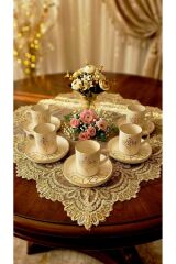 Hayat ağacı desenli Türk kahvesi fincanı 6 lı takım tabaklı