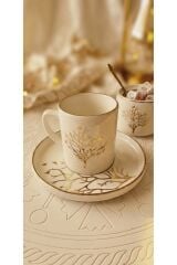 Hayat ağacı desenli Türk kahvesi fincanı 6 lı takım tabaklı