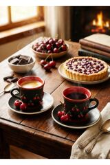 KİRAZ MOTIFLİ 2 Lİ KAHVE FİNCANI TAKIM