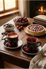 KİRAZ MOTIFLİ 2 Lİ KAHVE FİNCANI TAKIM