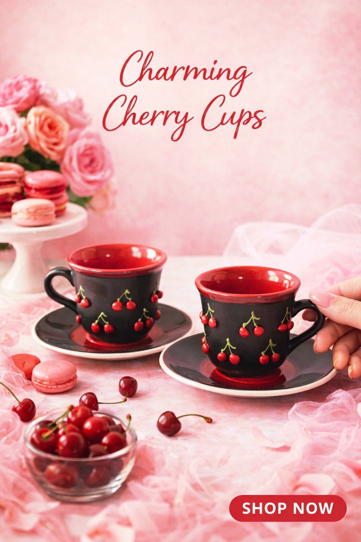 KİRAZ MOTIFLİ 2 Lİ KAHVE FİNCANI TAKIM