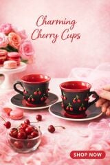 KİRAZ MOTIFLİ 2 Lİ KAHVE FİNCANI TAKIM