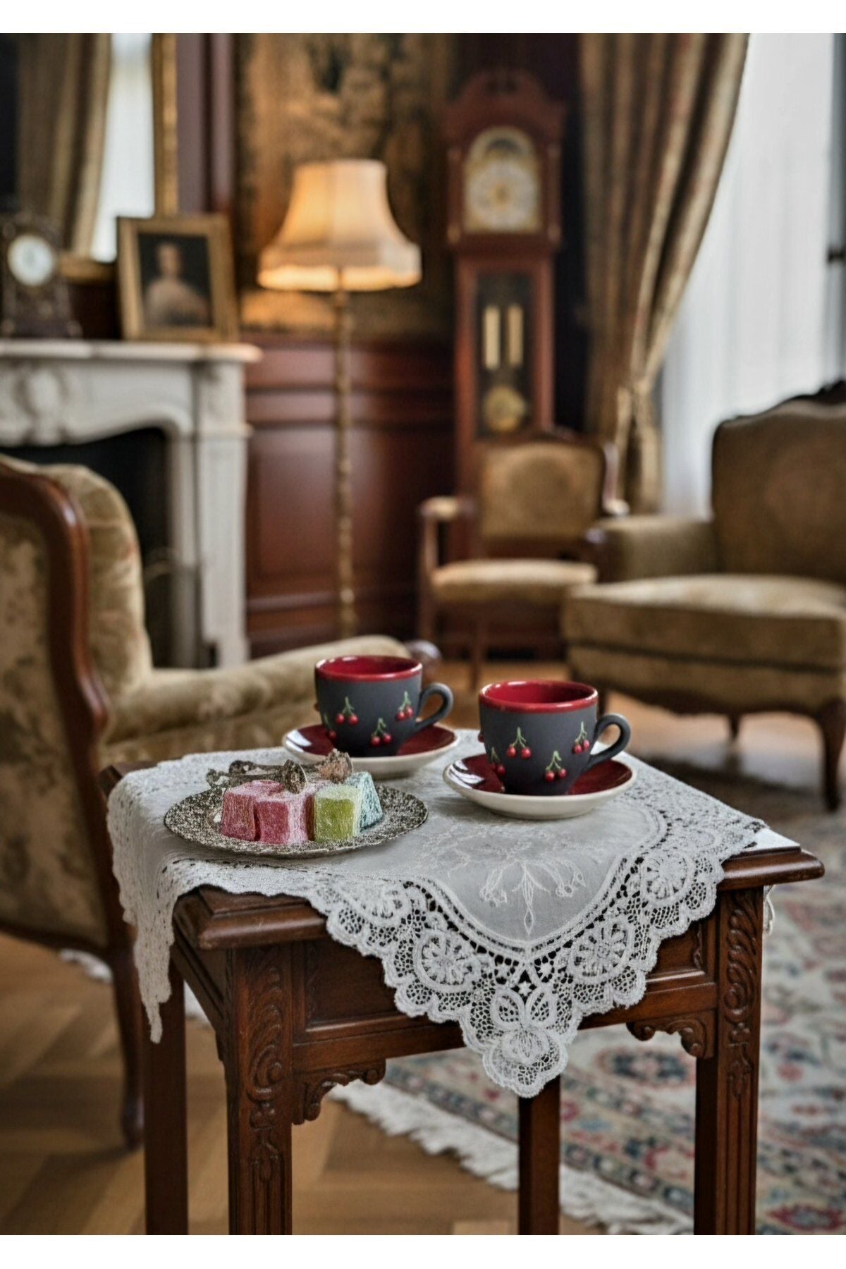 KİRAZ MOTİFLİ TÜRK KAHVE FİNCANI 2 Lİ TAKIM